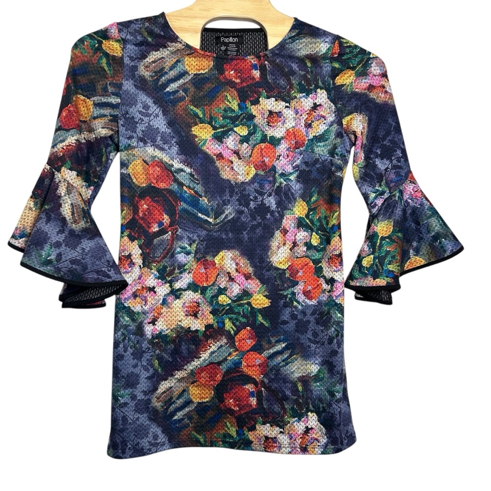 Papillon Womenās Tunic Pullover L Colourful Stretch Swingā Tunic Belle Sleeves